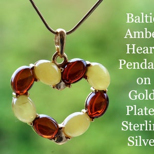 Heart Pendant on Gold Plated Sterling Silver and Amber Heart Pendant Gift / Amber Gem Jewelry