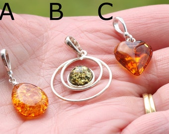 Choose The One You Love Dainty Baltic Amber Pendants A B C Classic Gifts /  Amber Gem / 925 Sterling Silver Amber Gemstone Pendant