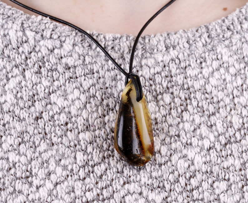 Hand Carved Amber Amulet Pendant Tumble Stone Amulet Necklace on adjustable cord Amber Jewelry Protection Amulet For Men or Women