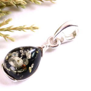 Dainty Green Baltic Amber Pendant: 925 Sterling Silver, Minimalist Jewelry image 6
