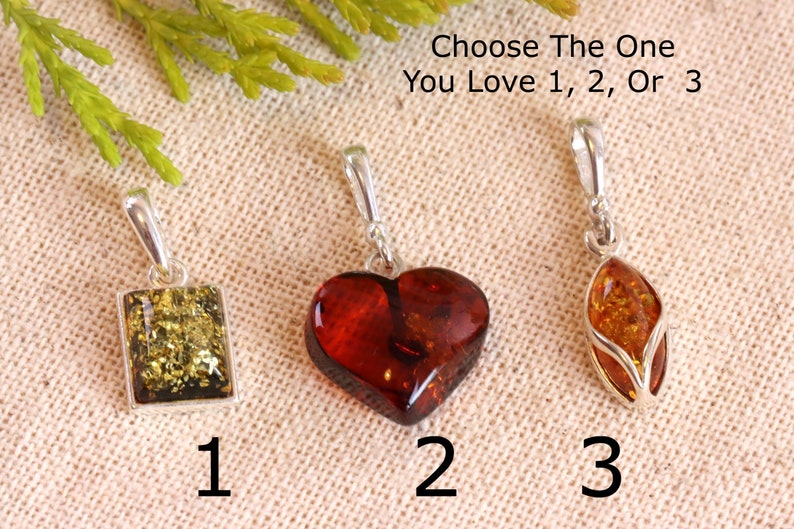 Choose The One You Love Dainty Baltic Ambe Pendants Choose 1, 2 or 3 Classic Gifts / Amber Gem / 925 Sterling Silver Amber Gem Pendant image 3