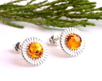Stud Gemstone Earrings Tidy Amber Earring on Sterling Silver Earrings | Rope Deco
