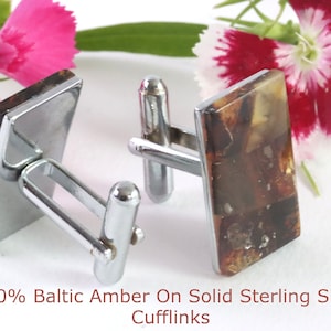 Amber Gemstone Cufflinks in Sterling Silver Elegant Baltic Amber | Executive Gift for Him