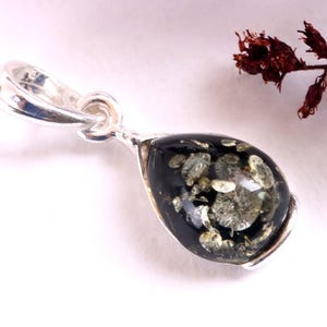 Dainty Green Baltic Amber Pendant: 925 Sterling Silver, Minimalist Jewelry image 5