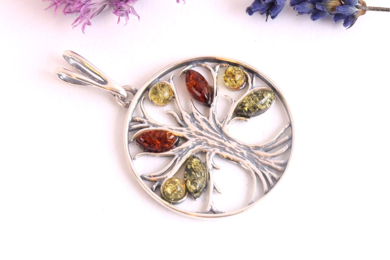 Ciondolo In Ambra Baltica Naturale Su Argento 925 – Con Collana Serpentina Regolabile 45-50 Cm – Regalo Donna