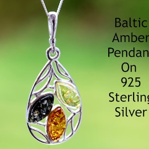 Silver Amber Gemstone Celtic Pendant Gift  / Natural Baltic Amber Pendant on Sterling Silver / Matching Earrings