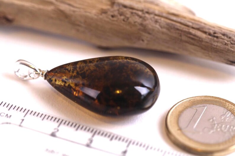 Natural Handmade Green Amber Pendant on Sterling Silver / Gemstone Eco Amber Jewelry image 5