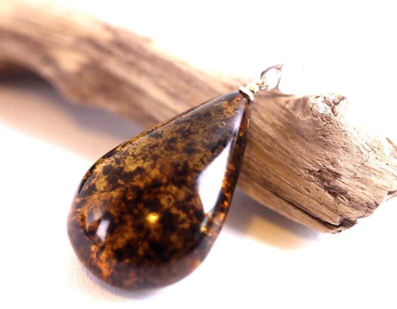 Natural Handmade Green Amber Pendant on Sterling Silver / Gemstone Eco Amber Jewelry image 4