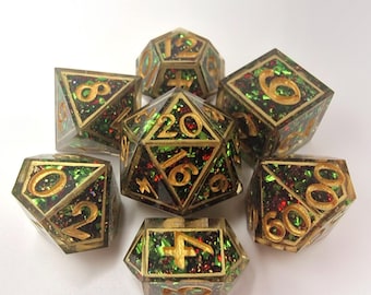 Jeu de dés à bords tranchants faits main - Dés en résine Guardian of Nature