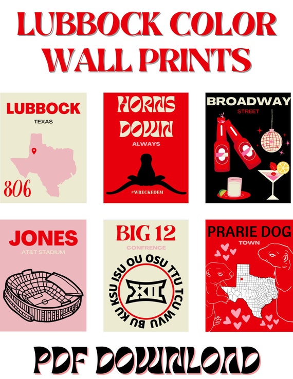 Lubbock TX Texas Tech Themed Wall Art Prints Etsy