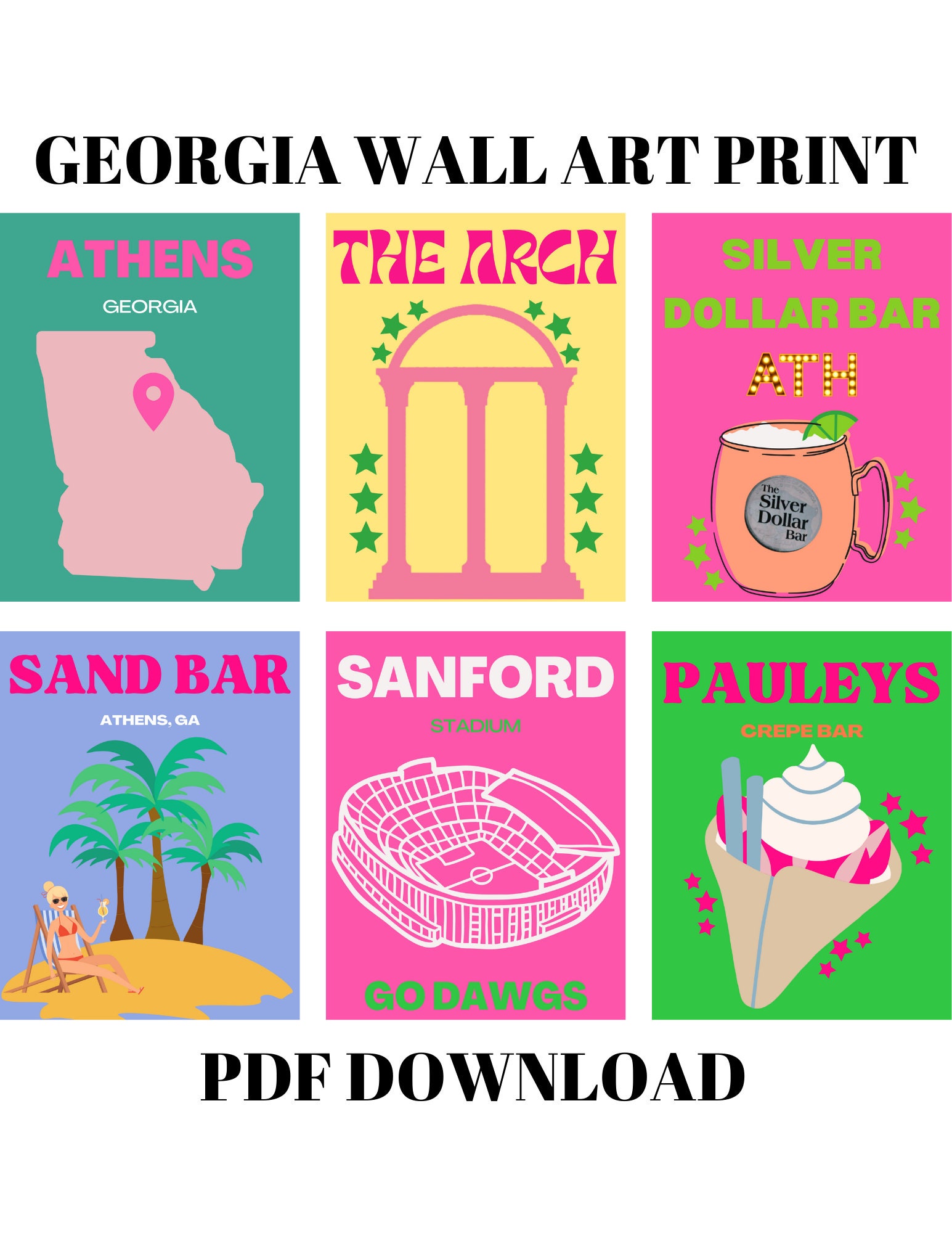 Athens GA University of Wall Art Prints Etsy