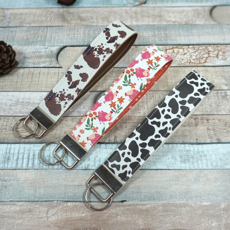 Vegan Faux Leather Keychain Cow Print Keychain Gift for Etsy