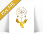 Dreamcatcher Art Print - Gold Foil Print - Dream Catcher Poster - Native American Art Print - Tribal Wall Art - Nursery Art - Inspirational