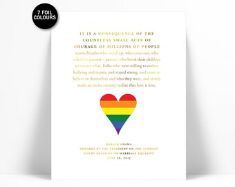 Barack Obama Gay Marriage Gold Foil Art Print - Supreme Court - Same Sex Wedding Poster - Human Civil Rights Equality - LGBTQ Love is Love