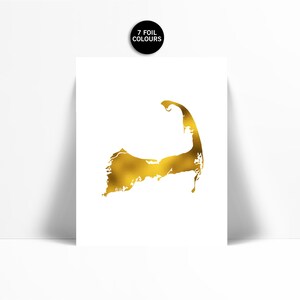 Impresión de Cape Cod - Impresión en lámina dorada - Impresión artística del mapa de Massachusetts - Póster de viaje - Arte mural de Cape Cod - Impresión artística de Estados Unidos - Mapa mural dorado