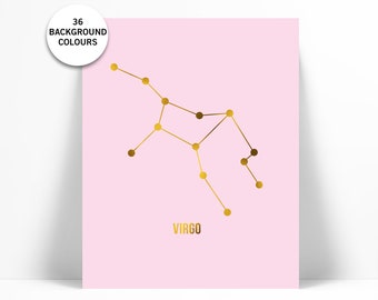 Virgo Art Print - Gold Foil Print - Astrology Poster - Zodiac Stars Constellation - Gold Foil Virgo Poster - Virgo Horoscope Birthday Gift