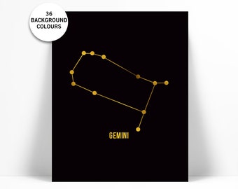 Gemini Art Print - Gold Foil Print - Astrology Poster - Zodiac Stars Constellation - Gold Foil Gemini Poster - Horoscope Birthday Present