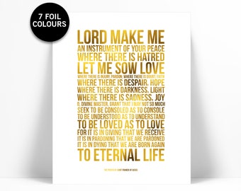 St. Francis of Assisi Prayer Gold Foil Art Print - Inspirational - Lord Make Me An Instrument - Catholic Prayer Poster - Religious Art Print