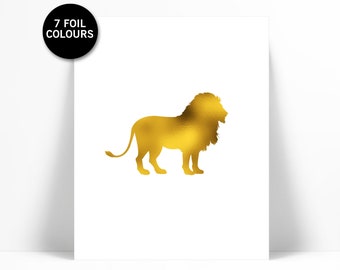 Lion Art Print - Gold Foil Print - Animal Poster - Childrens Art - Wildlife Art Print Decor - Nature Poster - Lion Poster - Safari Art