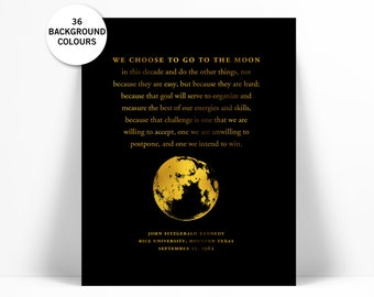 John Fitzgerald Kennedy Moon Landing Speech Gold Foil Art Print - JFK President Quote Poster - Science Teacher Astronaut - Space Exploration