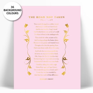 The Road Not Taken Gold Foil Art Print - Literary Quote - Inspirational - Robert Frost - Typographic Print - Poetry Art - Graduation Gift