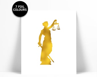 Scales of Justice Gold Foil Art Print - Gift for Lawyer - Greek Sculpture - Ancient Greece - Classical Art - Lady Justice - Law School Grad