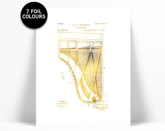 Grand Piano Patent Illustration Gold Foil Print - Music Poster - Pianist Gift - Piano Poster - Piano Art Print - Classical Music Art Print