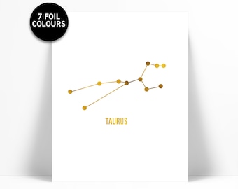 Taurus Art Print - Gold Foil Print - Astrology Poster - Zodiac Stars Constellation - Gold Foil Taurus Poster - Horoscope Birthday Present