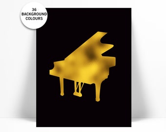 Grand Piano Gold Foil Art Print - Gold Foil Print - Musical Instrument - Piano Poster - Gift for Musician - Classical Music Art Decor