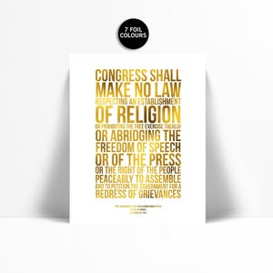 First Amendment US Constitution Bill of Rights Gold Foil Art Print - Freedom of Speech Free Press - American History - Human Civil Rights