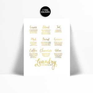 Laundry Stain Removal Guide Gold Foil Print - Laundry Room Poster - Infographic Art - Laundry Procedures Print - Laundry Art - Laundry Rules