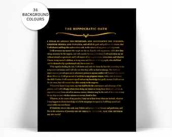 The Hippocratic Oath Gold Foil Art Print - Hippocrates Medical Quote Poster - Doctor Medical Student Gift - Inspirational Art - Graduation