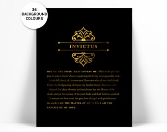 Invictus Gold Foil Art Print - Master of My Fate Captain of My Soul - Literary Quote - Inspirational Motivational Print - Graduation Gift