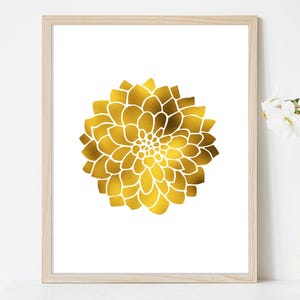 Dahlia Print - Gold Foil Print - Flower Poster - Floral Art - Nature ...