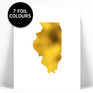 Impression d'art de l'Illinois - impression de feuille d'or - affiche de carte de l'Illinois - affiche de voyage - art de l'Illinois d'or - impression d'art des États-Unis - décor de carte d'or