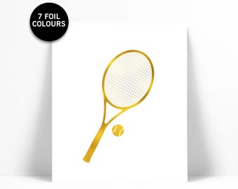 Tennis Racquet Art Print - Gold Foil Print - Tennis Poster - Sports Art Print - Gold Foil Sports - Gift for Athlete - Tennis Nursery Art