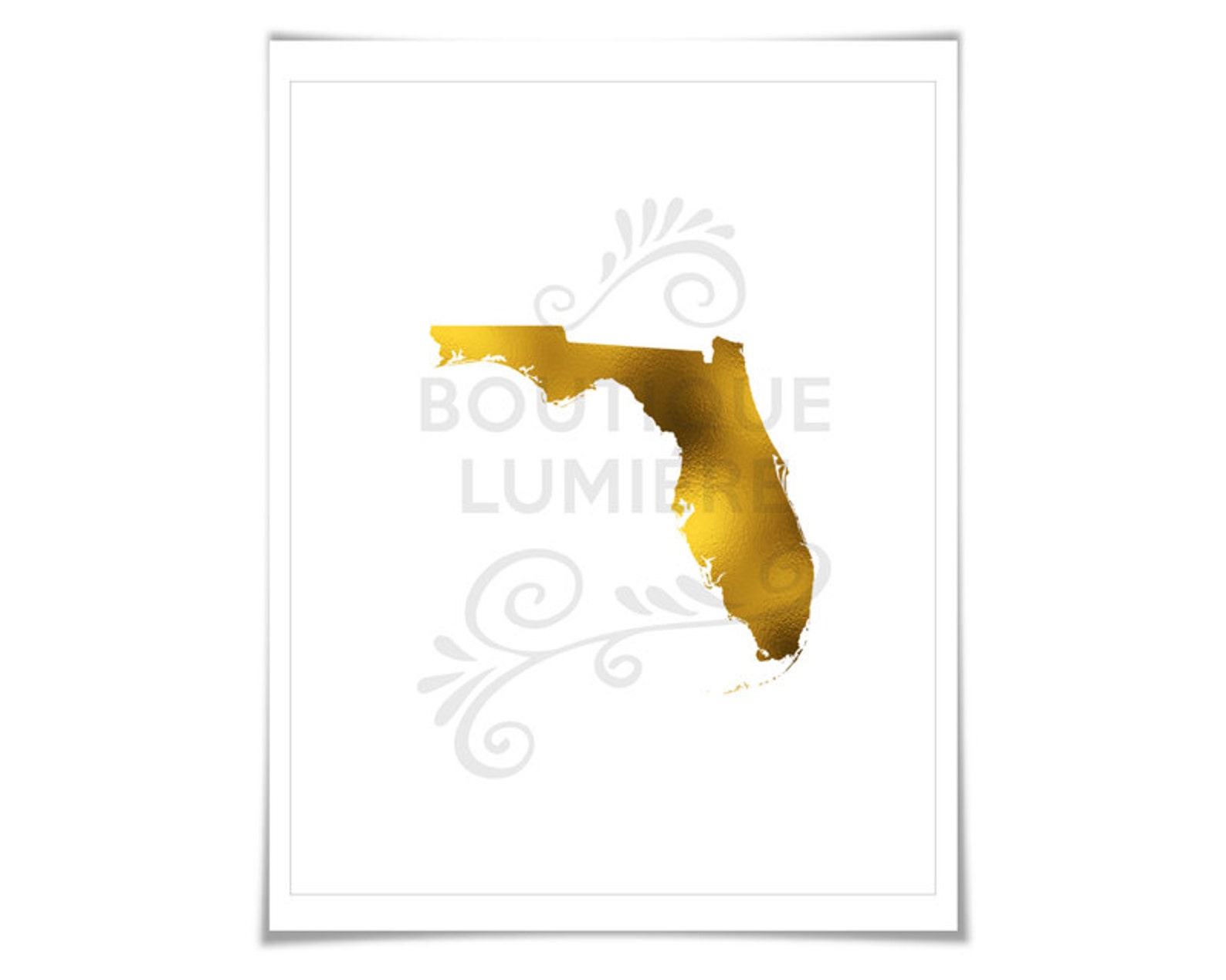 Florida Gold Foil Art Print - Florida Map Poster - Gold Florida Art ...