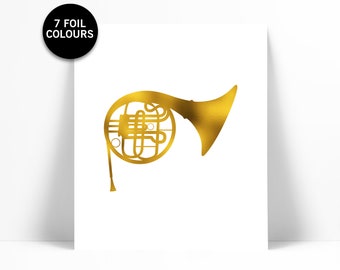 French Horn Gold Foil Art Print - Gold Foil Print - Musical Instrument - French Horn Poster - French Horn Musician Gift - Classical Music