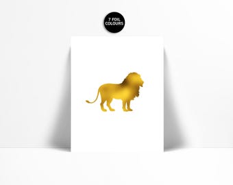Lion Art Print - Gold Foil Print - Animal Poster - Childrens Art - Wildlife Art Print Decor - Nature Poster - Lion Poster - Safari Art