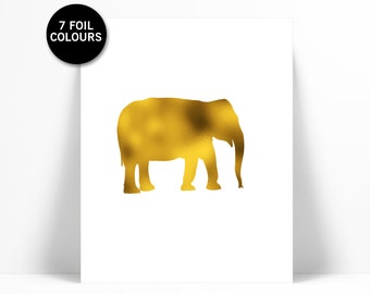 Elephant Art Print - Real Gold Foil Print - Animal Print - Childrens Art - Wildlife Art Print - Nature Poster - Elephant Poster - Safari Art