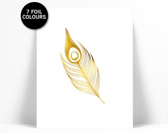 Peacock Feather Gold Foil Art Print - Animal Poster - Children Art - Gold Bird Art Print Decor - Nature Art - Peacock Poster - Nursery Art