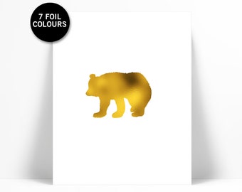 Baby Bear Art Print - Gold Foil Print - Woodland Animal Poster - Bear Cub Art Print - Wildlife Art Print - Nature Poster - Cub Art Print