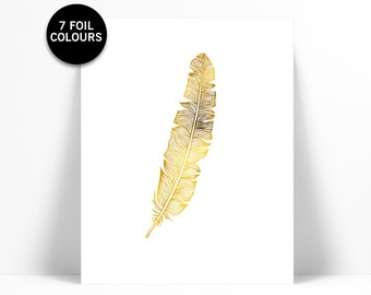 Feather Art Print - Real Gold Foil Print - Gold Feather Poster - Feather Art - Gold Nature Art Print - Gold Nature Poster - Foil Feather Art