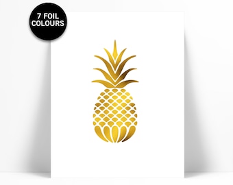 Pineapple Print - Gold Foil Print - Food Poster - Real Foil Kitchen Wall Art - Gold Food Art - Kitchen Art Print - Gift for Chef - Fruit Art