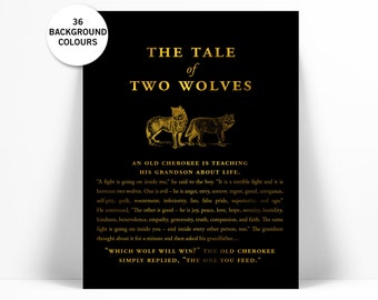 The Tale of Two Wolves Gold Foil Art Print - Native American Story Cherokee Tale - Good Evil Poster - Graduation Gift - Motivational Ethics