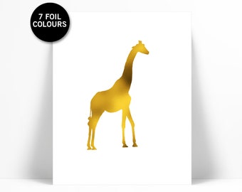 Giraffe Art Print - Gold Foil Print - Animal Poster - Childrens Art - Wildlife Art Print Decor - Nature Poster - Giraffe Poster - Safari Art