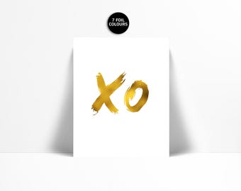 Hugs and Kisses Art Print - XO Gold Foil Print - Romantic Art Print - Bedroom Art - Gold Foil Love Art - Anniversary Gift - Valentine's Gift