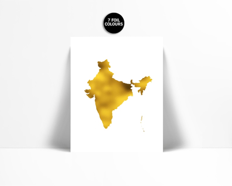 India Map - Gold Foil Print - Gold India Print - Gold Foil Map ...