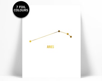 Aries Art Print - Gold Foil Print - Astrology Poster - Zodiac Stars Constellation - Gold Foil Aries Poster - Horoscope Birthday Present