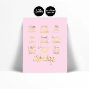 Laundry Stain Removal Guide Gold Foil Print - Laundry Room Poster - Infographic Art - Laundry Procedures Print - Laundry Art - Laundry Rules